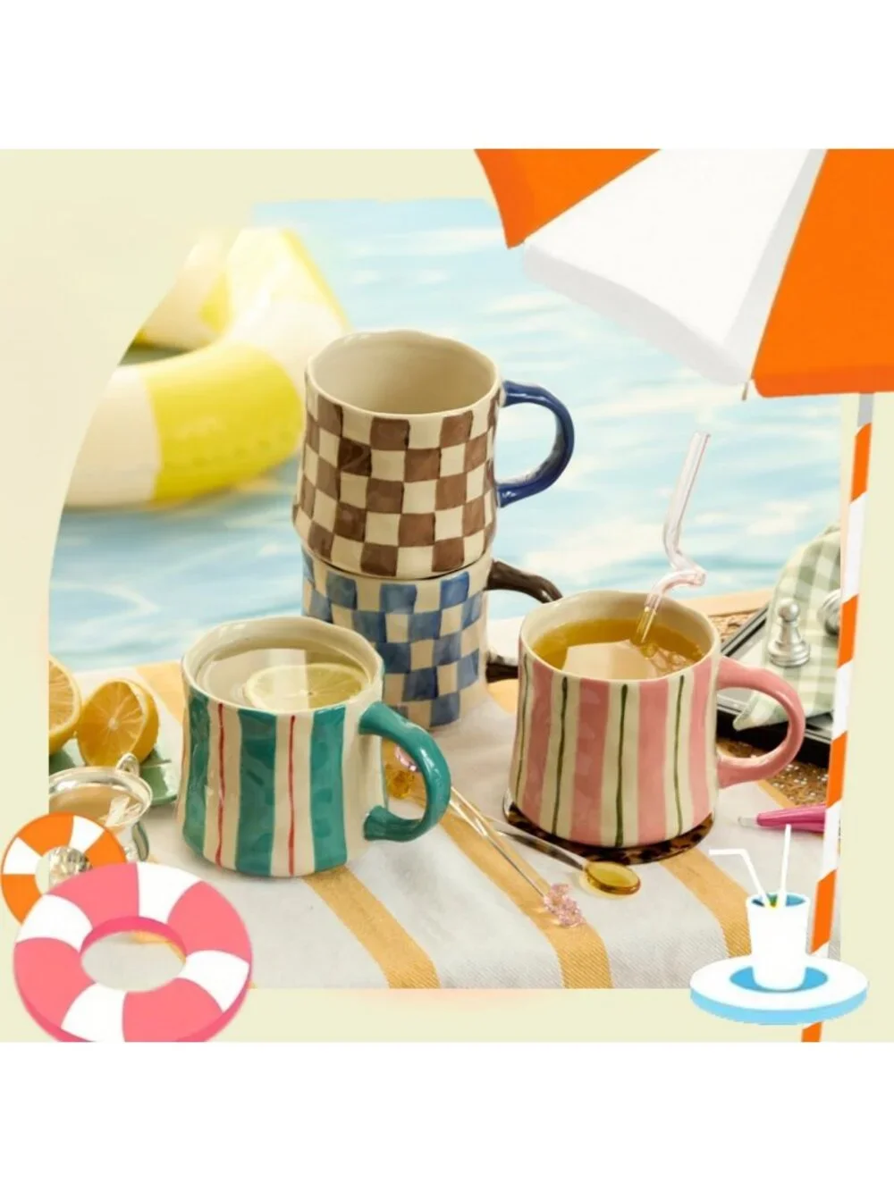 Artistic Hand-Painted Ceramic Coffee Mugs Set of 4 - 16oz Large Capacity